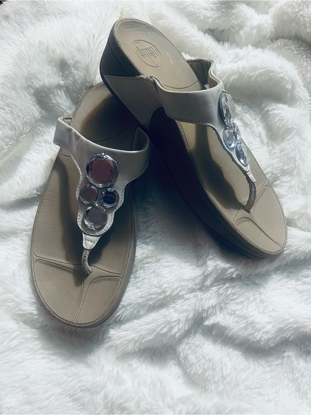 FitFlop White Jeweled Thong Sandals